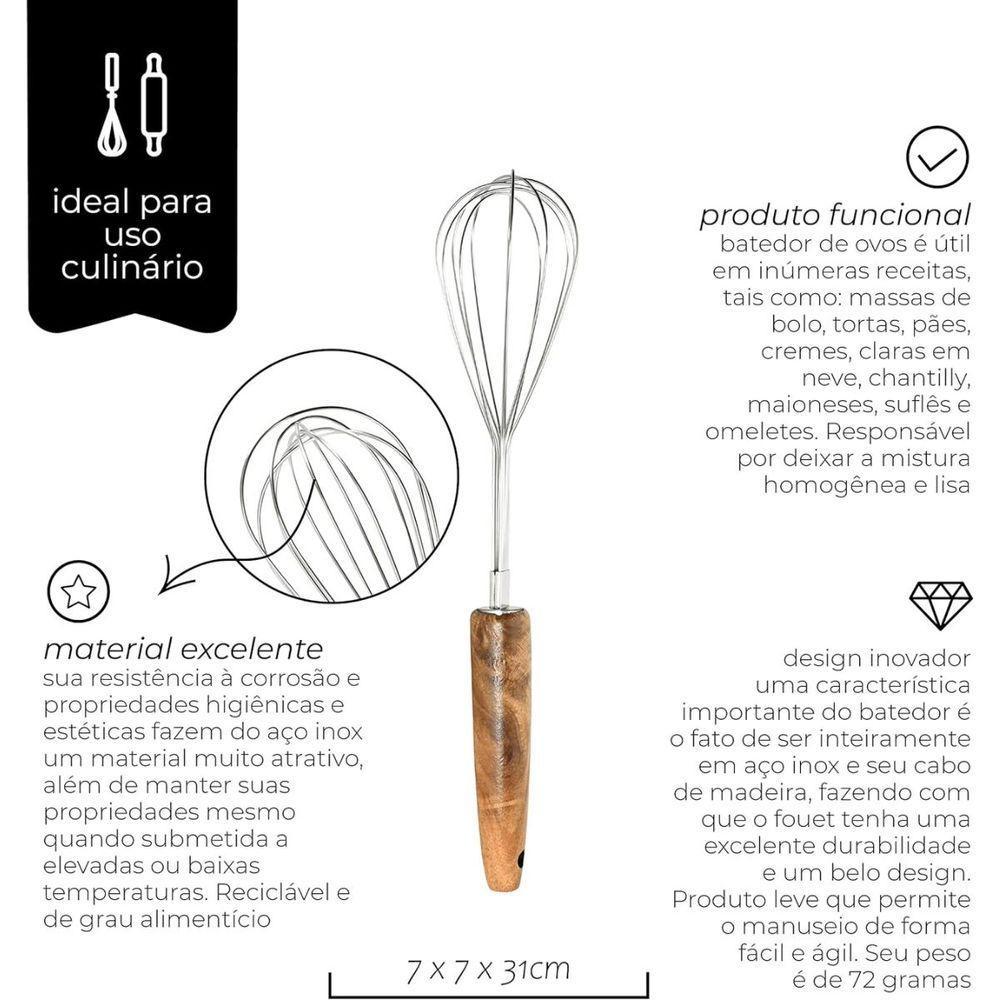 Batedor De Ovos Fouet Em Inox E Cabo Acácia - 2