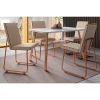 Sala De Jantar Completa Ariel Menor 1602 Tampo Madeirado C- Vidro 120x80cm E 4 Cadeiras Lira Gelo-off White Rose - Cobre-linho Areia-courin - Carraro - 1