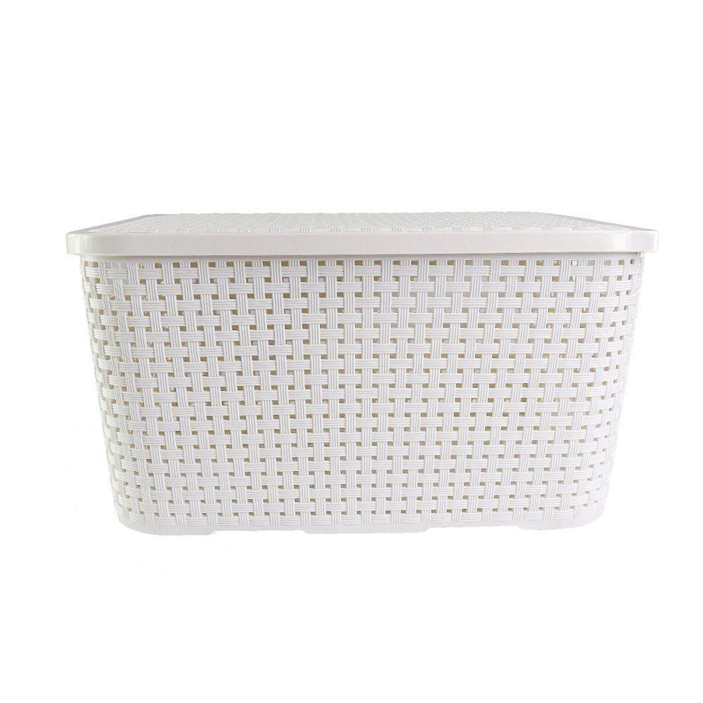Caixa Organizadora Rattan Cesto Com Tampa 15 Litros Branco - 4