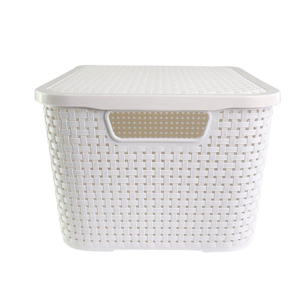 Caixa Organizadora Rattan Cesto Branco Com Tampa 7 Litros - 5