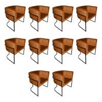 Kit 10 Cadeiras De Jantar Premium Base De Ferro Preta Veludo Terracota Laranja - 1