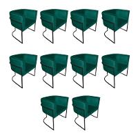 Kit 10 Poltronas Decorativa Sala De Estar Base De Ferro Preta Veludo Verde - 1