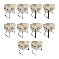 Kit 10 Poltronas Decorativa Sala De Estar Base De Ferro Preta Veludo Bege - 1