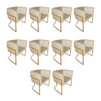 Kit 10 Poltronas Decorativa Sala De Estar Base De Ferro Cobre Veludo Bege - 1