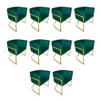 Kit 10 Cadeiras De Jantar Premium Base De Ferro Dourada Veludo Verde - 1