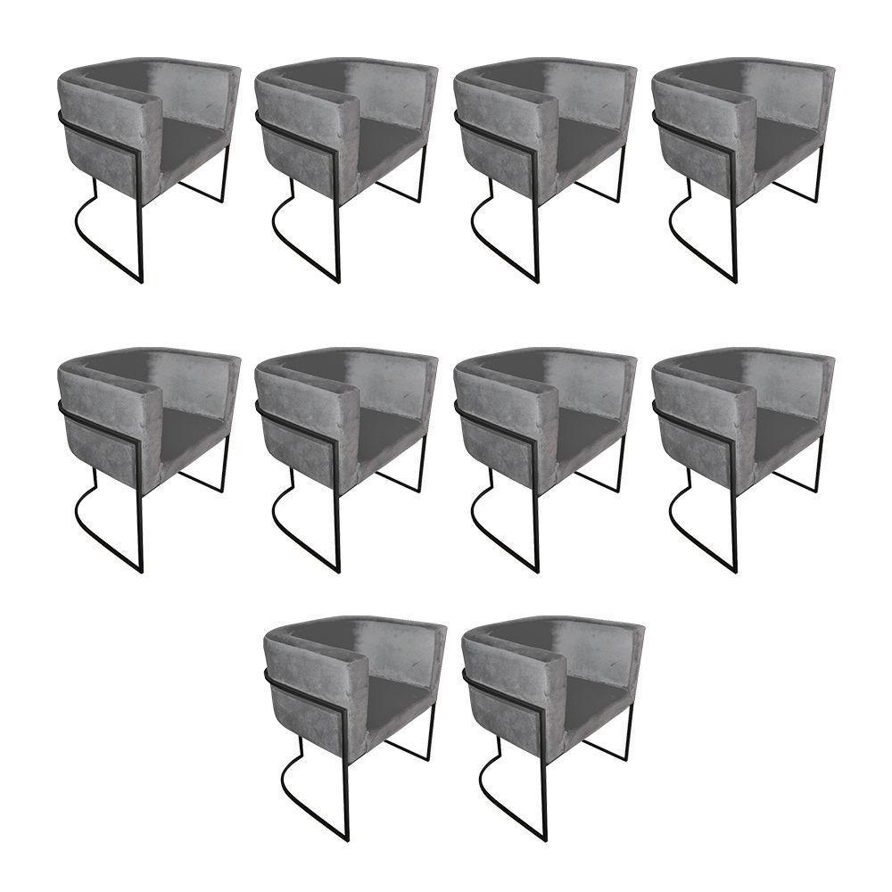 Kit 10 Cadeiras De Jantar Premium Base De Ferro Preta Veludo Cinza - 1