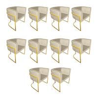 Kit 10 Poltronas Decorativa Sala De Estar Base De Ferro Dourada Veludo Bege - 1