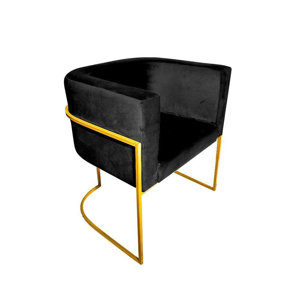 Kit 10 Poltronas Decorativa Sala De Estar Base De Ferro Dourada Veludo Preto - 2