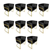 Kit 10 Poltronas Decorativa Sala De Estar Base De Ferro Dourada Veludo Preto - 1