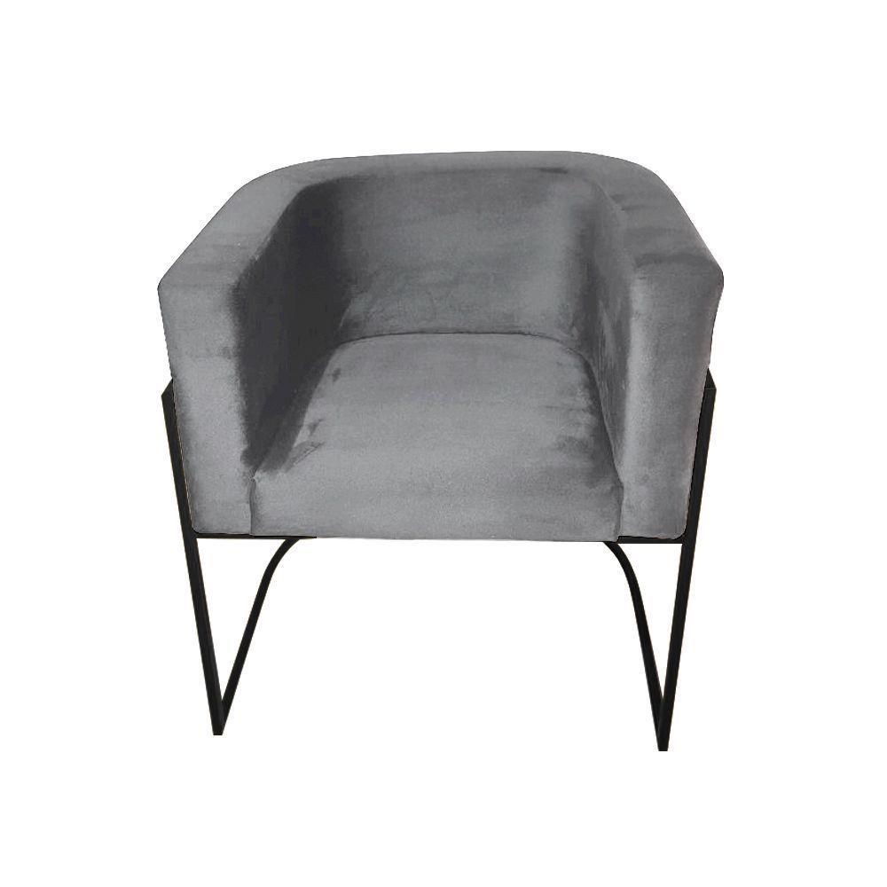 Kit 10 Poltronas Decorativa Sala De Estar Base De Ferro Preta Veludo Cinza - 3
