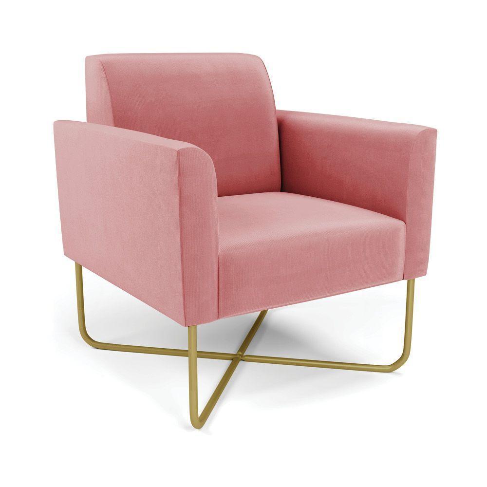 Poltrona Base X Industrial Dourado Marisa Suede D03 Rose - 1