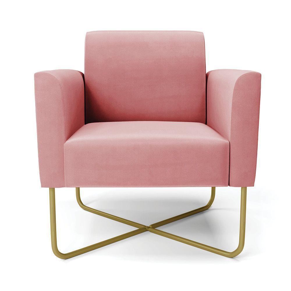 Poltrona Base X Industrial Dourado Marisa Suede D03 Rose - 2