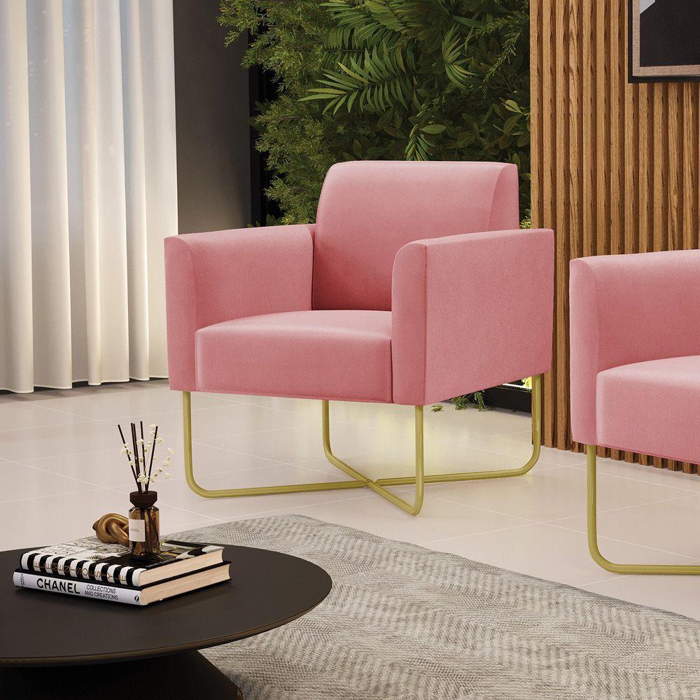 Poltrona Base X Industrial Dourado Marisa Suede D03 Rose - 5