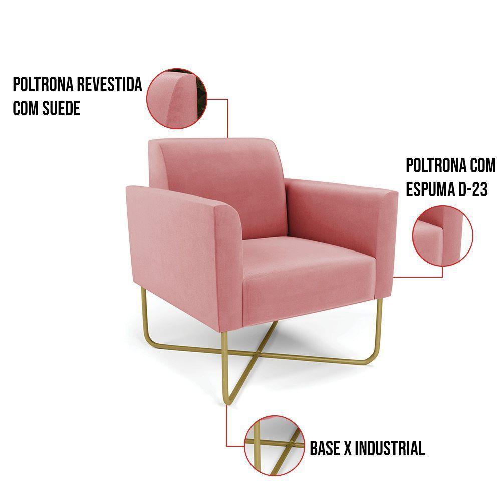Poltrona Base X Industrial Dourado Marisa Suede D03 Rose - 7