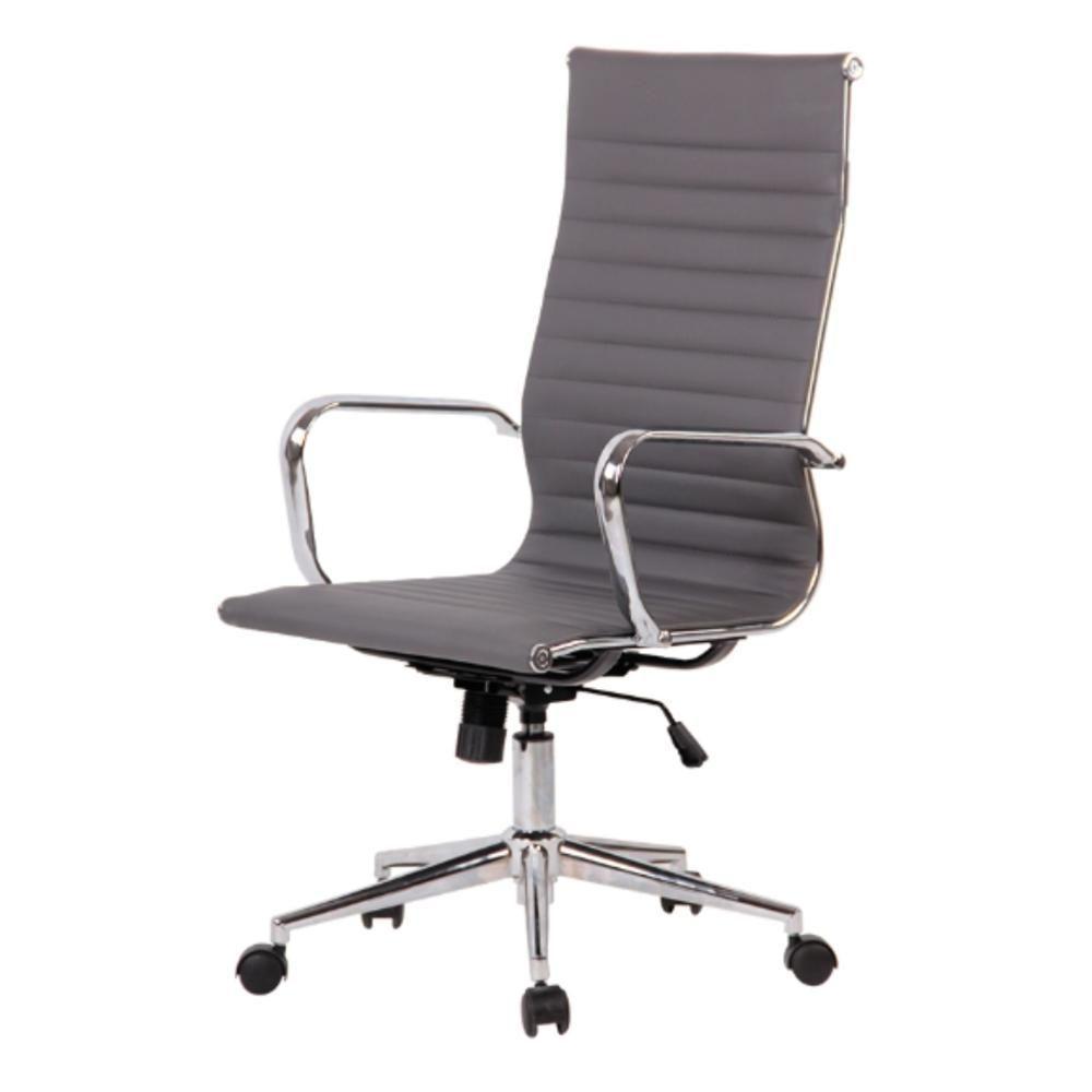 Cadeira Escritório Giratória Diretor Alta Sevilha Esteirinha Rivatti Pu Cinza Base Rodízio Cromado - 1