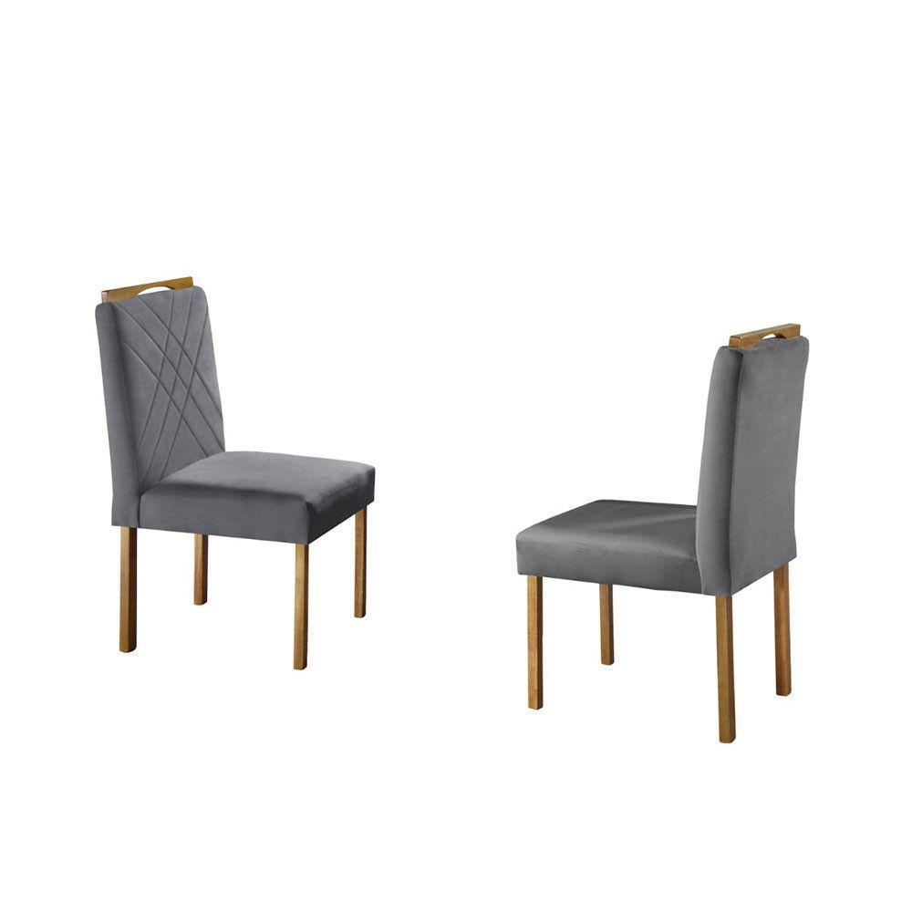 Sala de Jantar com 6 Lugares Mesa Tampo de Vidro Móveis Mundial Mel/Off White/Cinza Profundo - 4