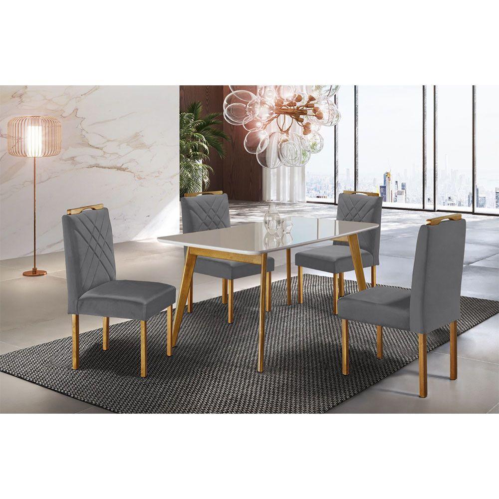 Conjunto Sala de Jantar com 4 Lugares Slim Móveis Mundial Mel/Off White/Cinza - 1