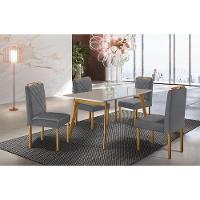 Conjunto Sala de Jantar com 4 Lugares Slim Móveis Mundial Mel/Off White/Cinza - 1