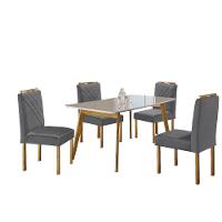 Conjunto Sala de Jantar com 4 Lugares Slim Móveis Mundial Mel/Off White/Cinza - 2