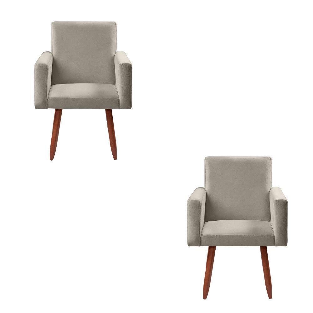 Kit 2 Poltronas Decorativas Cadeiras Nina Veludo Chocolate Marfim - 1