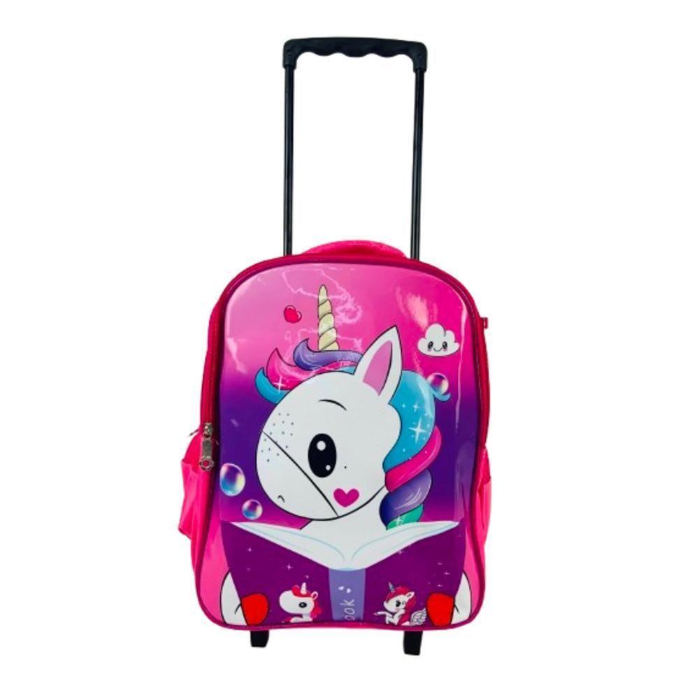 Kit Mochila Infantil Com Rodinhas Meninas Unicórnio Escolar Estojo Lancheira Térmica Bolsa Rosa - 2