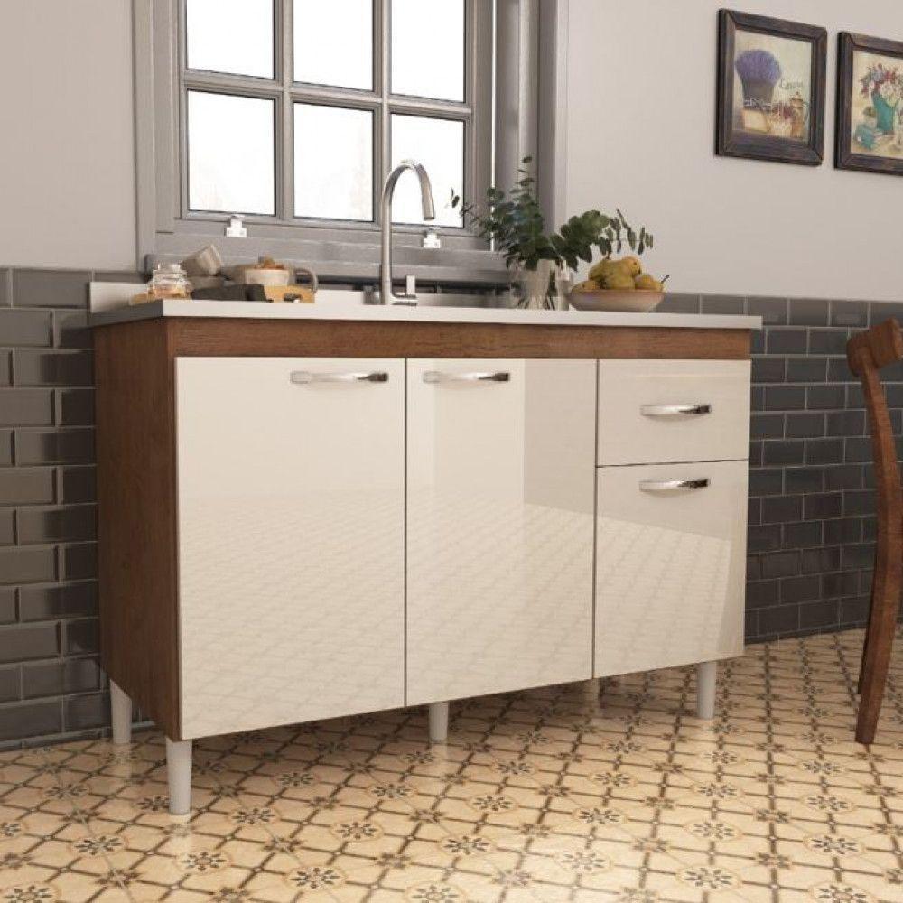 Balcão Para Pia 120cm Indekes Sem Tampo 6115.491 Noce/off - 2