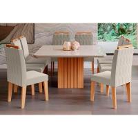 Sala De Jantar Completa Ana C- Tampo Madeirado C- Vidro 130x130cm E 8 Cadeiras Paola Savana-nature-madeirado-suede Nude Bege - Cimol - 1