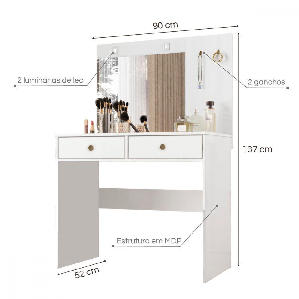 Penteadeira Camarim Com Espelho Ideal 2 Gavetas Moval Branco - 3
