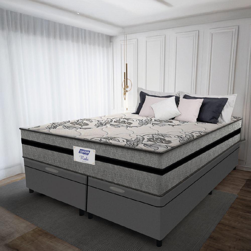 Cama Box Baú Casal King Colchão Gazin com Molas Ensacadas Rubi 193x203x73cm Suede Cinza/Preto - 2