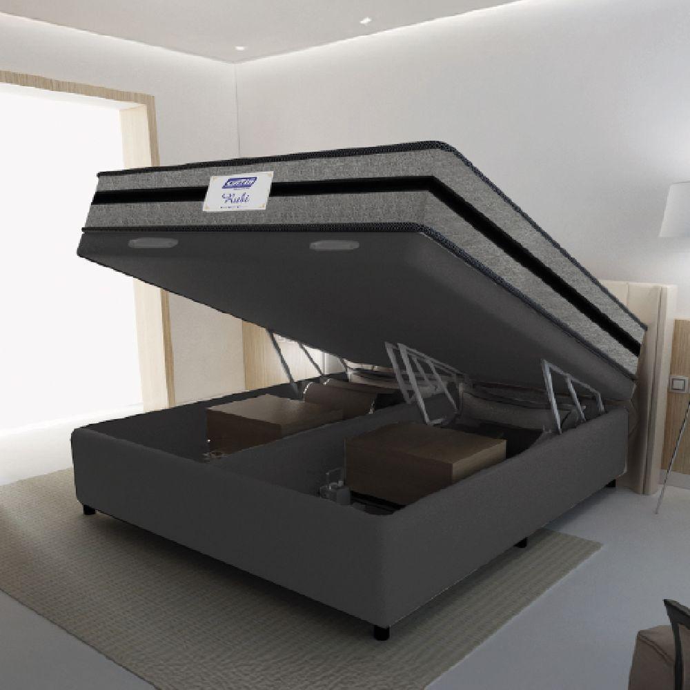 Cama Box Baú Casal King Colchão Gazin com Molas Ensacadas Rubi 193x203x73cm Suede Cinza/Preto - 3