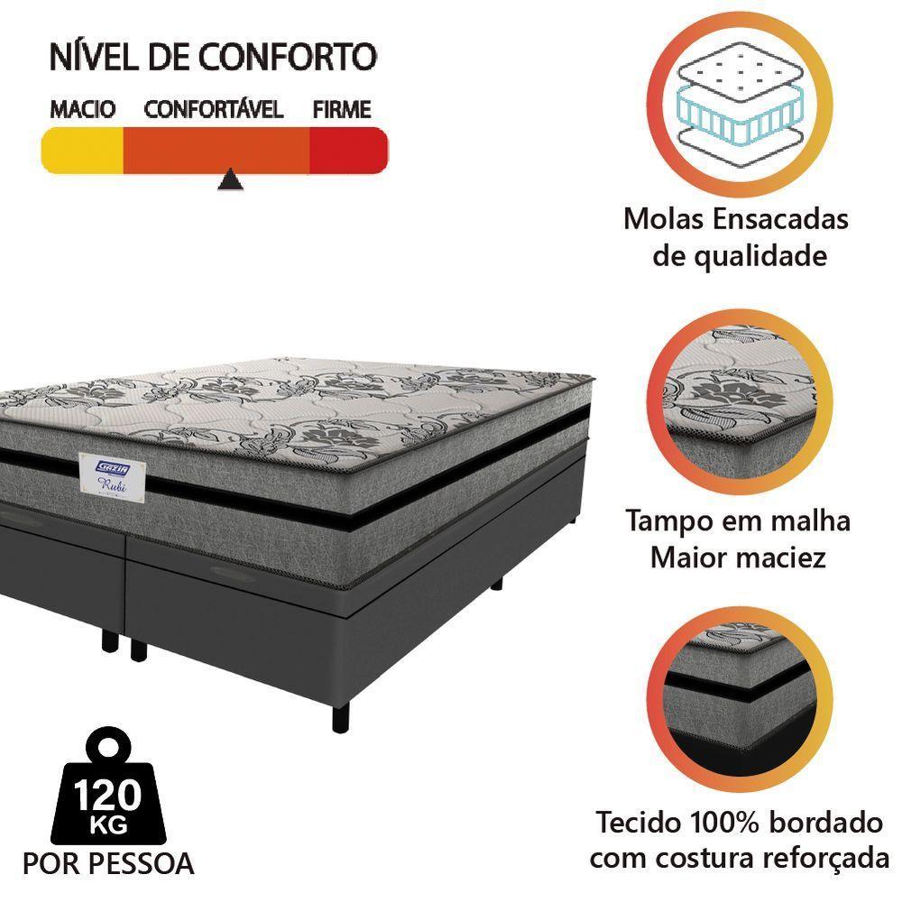 Cama Box Baú Casal King Colchão Gazin com Molas Ensacadas Rubi 193x203x73cm Suede Cinza/Preto - 6