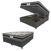 Cama Box Baú Casal King Colchão Gazin com Molas Ensacadas Rubi 193x203x73cm Suede Cinza/Preto - 1