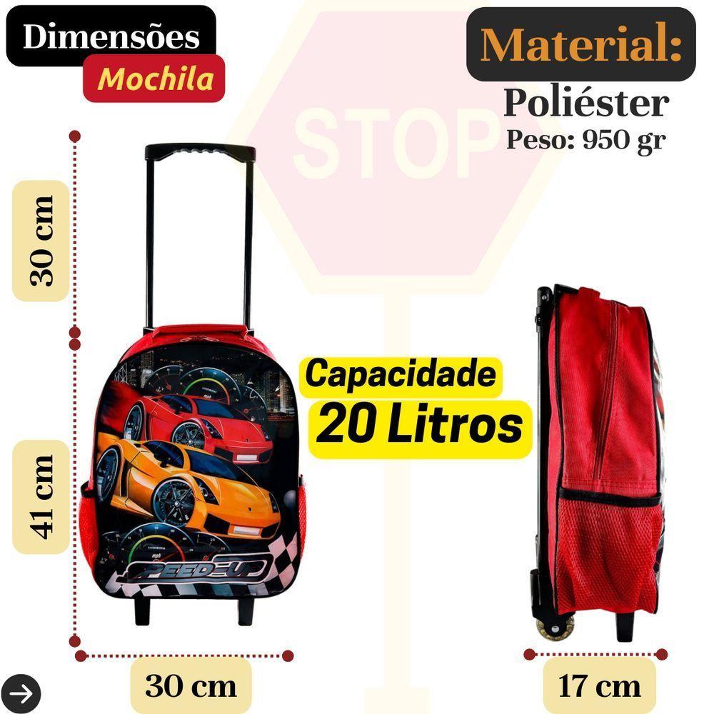 Kit Escolar Infantil Mochila Lancheira Estojo 3 Peças Estampa Carrinho Vermelha - 3