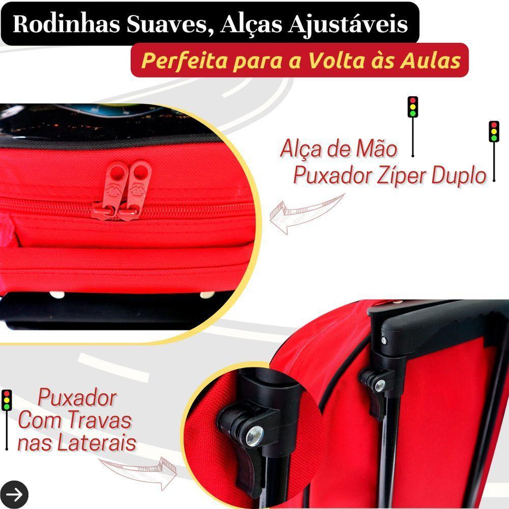Kit Escolar Infantil Mochila Lancheira Estojo 3 Peças Estampa Carrinho Vermelha - 6