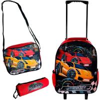 Kit Escolar Infantil Mochila Lancheira Estojo 3 Peças Estampa Carrinho Vermelha - 1