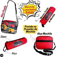 Kit Escolar Infantil Mochila Lancheira Estojo 3 Peças Estampa Carrinho Vermelha