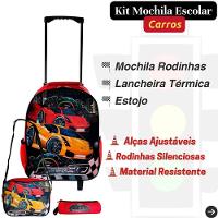 Kit Escolar Infantil Mochila Lancheira Estojo 3 Peças Estampa Carrinho Vermelha - 7