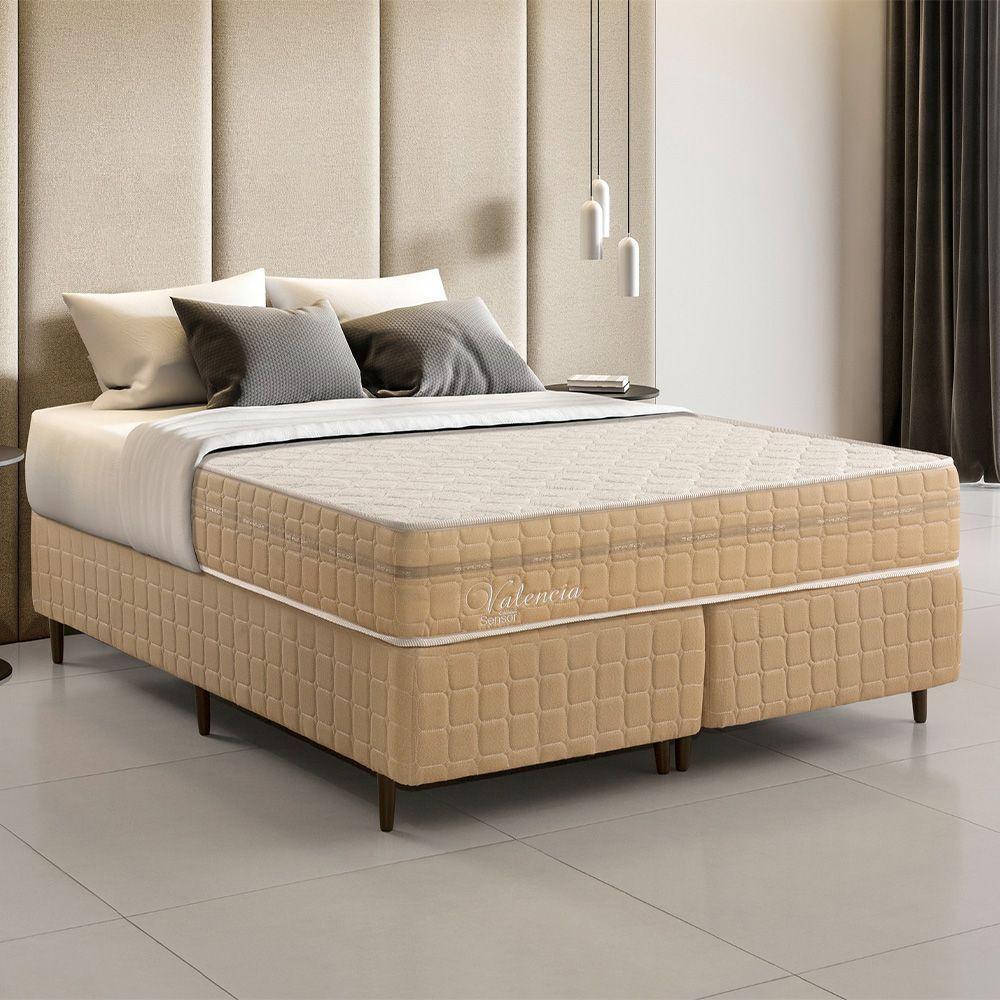 Kit Conjunto Colchão King Valência Molas Ensacadas Individualmente + Box Blindado 193x61x203 - Bege - 1