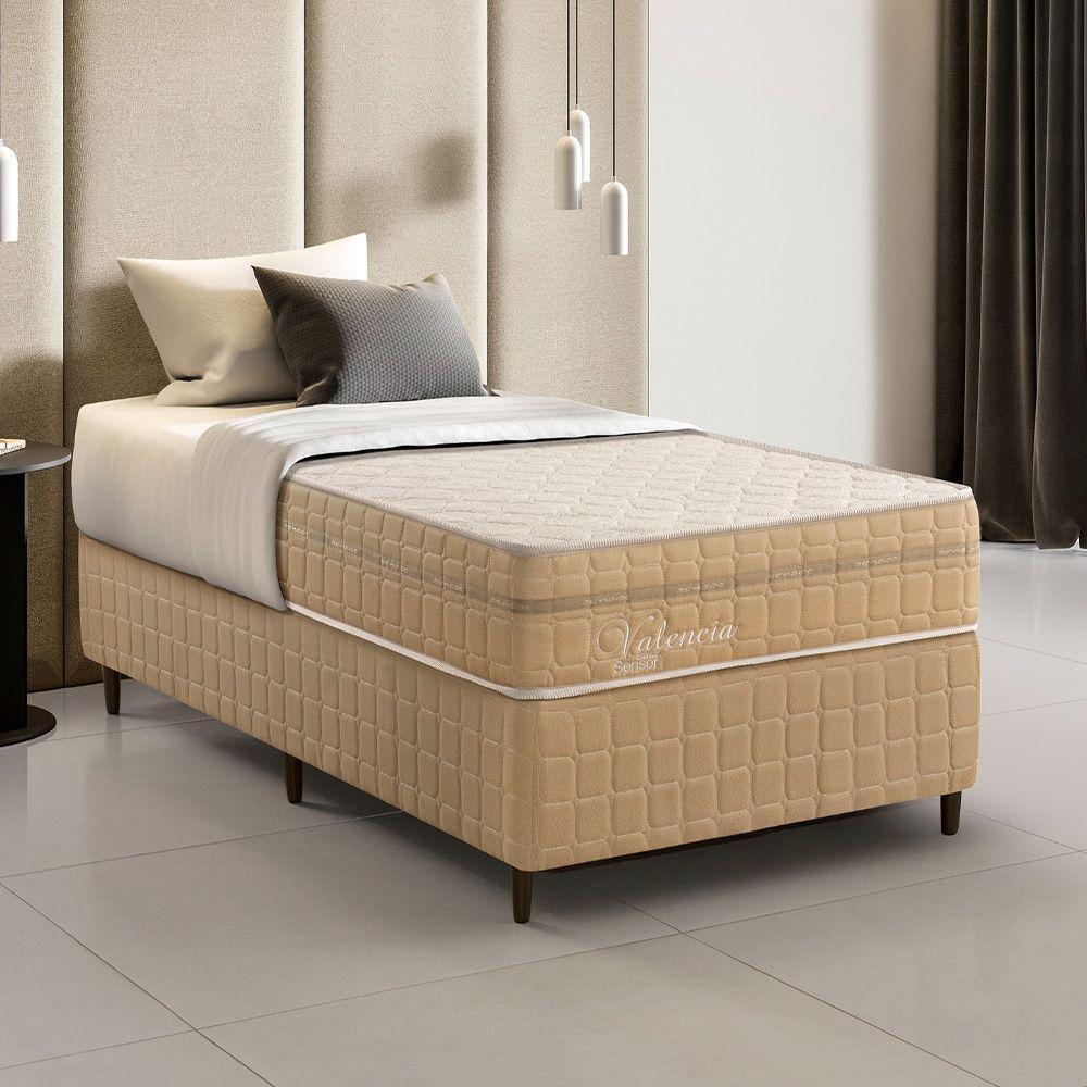 Kit Conjunto Colchão Solteiro King Valência Molas Ensacadas Individualmente + Box Blindado 100x61x20 - Bege - 1