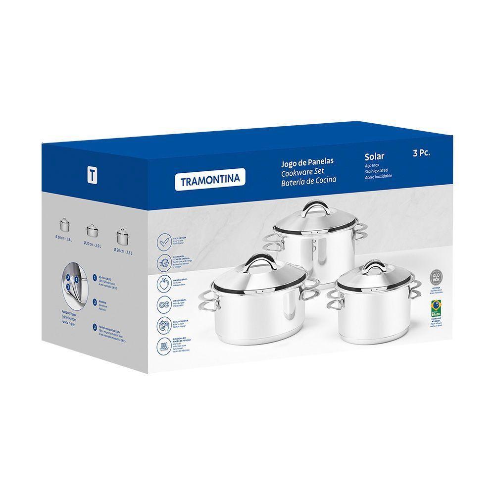 Jogo De Panelas Fundo Triplo Tramontina Solar 65510740 Inox  - 3