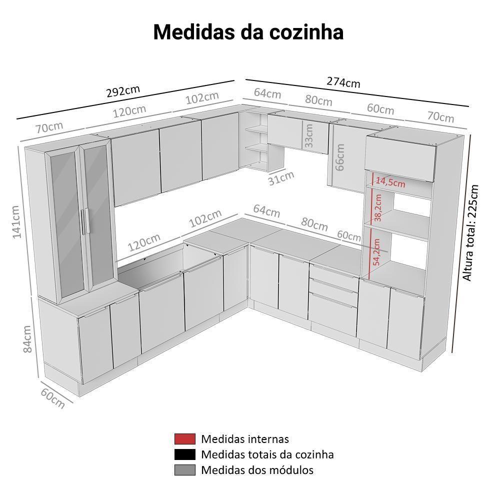 Armário De Cozinha Completa 566cm Lux Madesa 01 Branco/Cinza - 3