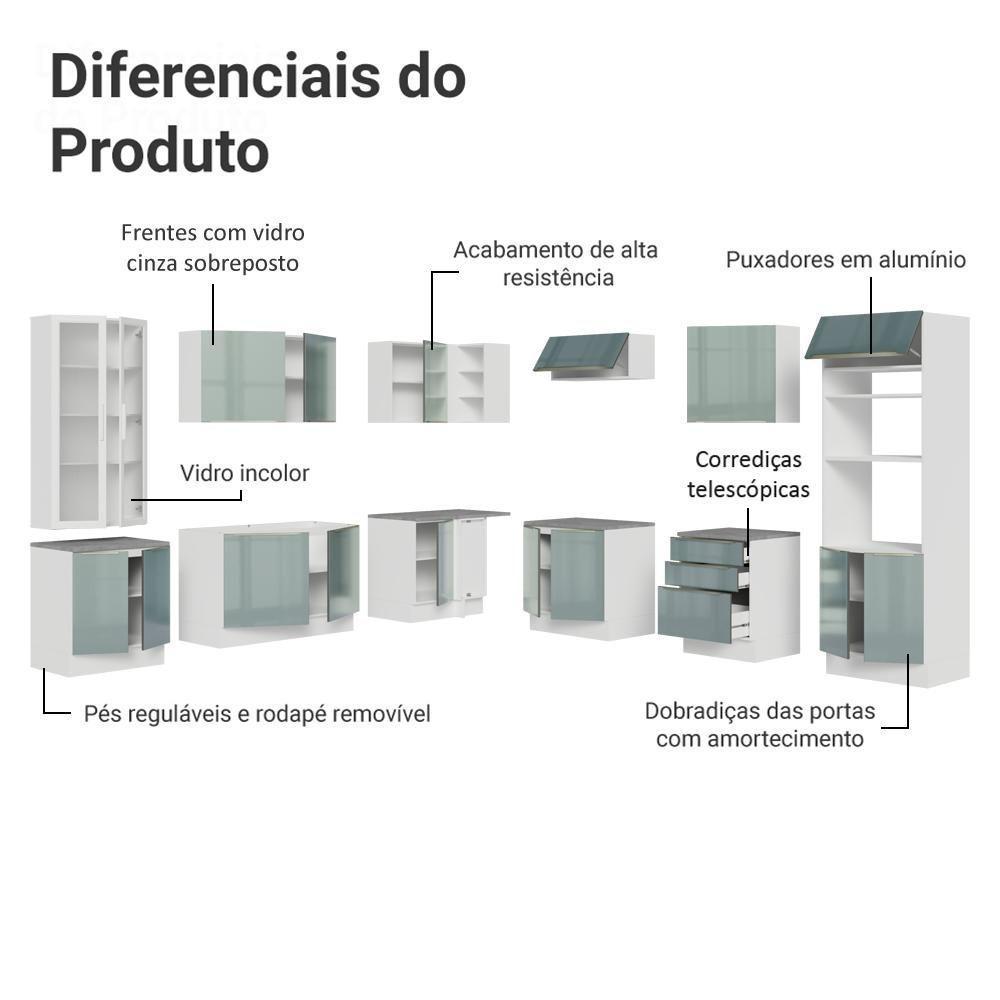 Armário De Cozinha Completa 566cm Lux Madesa 01 Branco/Cinza - 4
