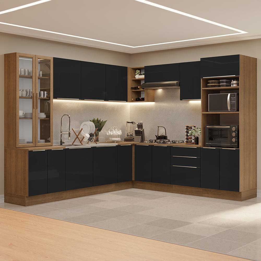 Armário De Cozinha Completa 566cm Rustic/preto Lux Madesa 01 Rustic/preto - 1