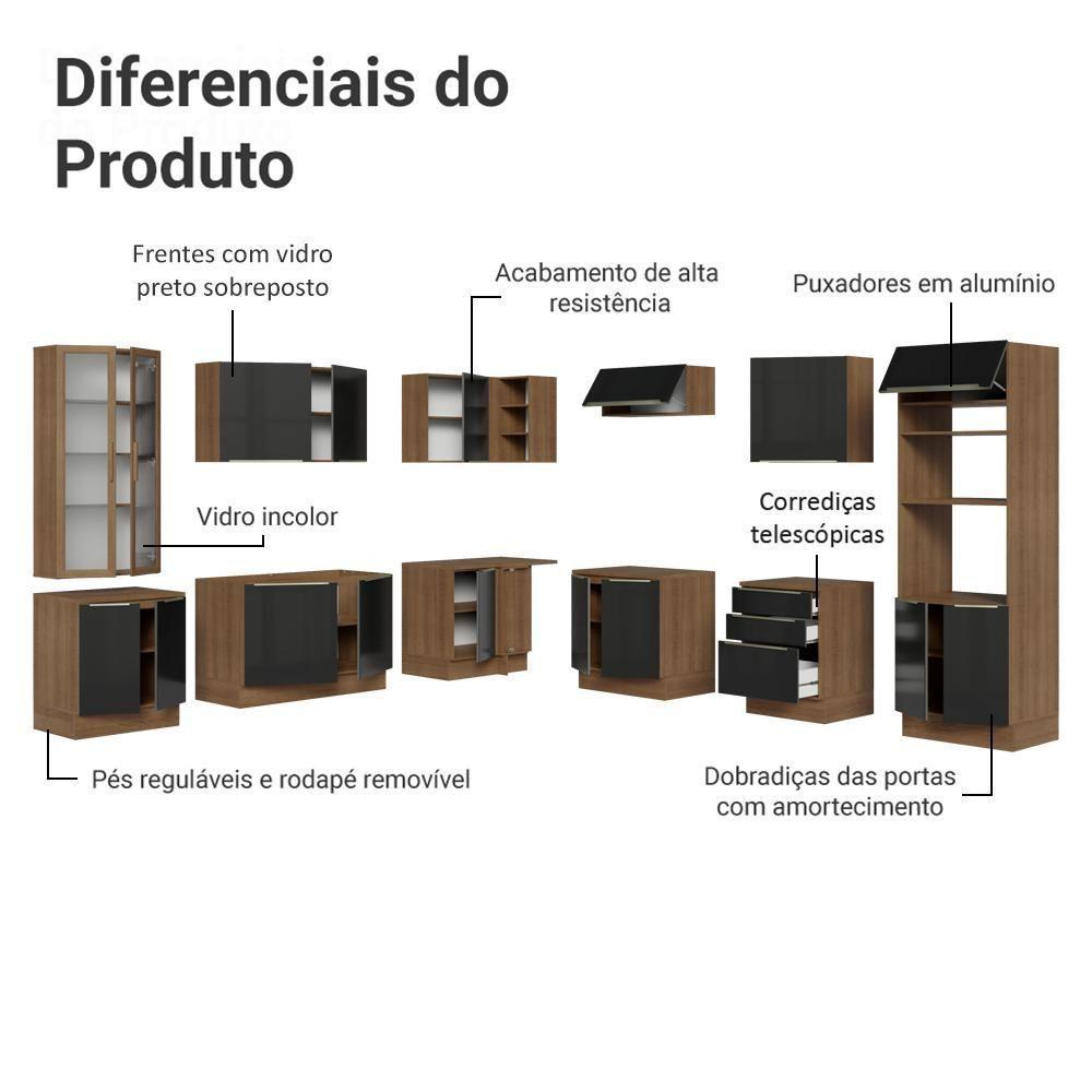 Armário De Cozinha Completa 566cm Rustic/preto Lux Madesa 01 Rustic/preto - 6