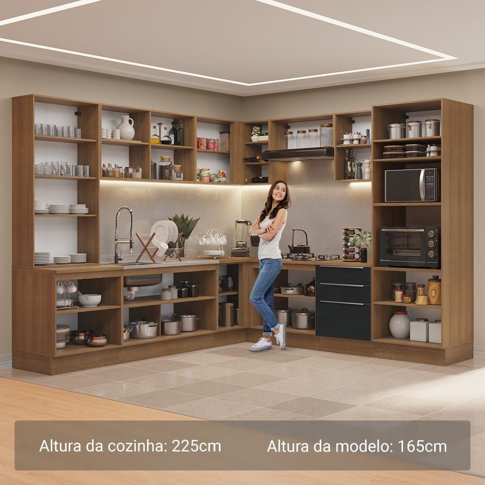 Armário De Cozinha Completa 566cm Rustic/preto Lux Madesa 01 Rustic/preto - 7