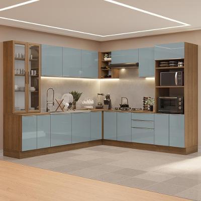 Armário de Cozinha Completa Lux 15 Portas 3 Gavetas MDF 566cm Rustic-cinza