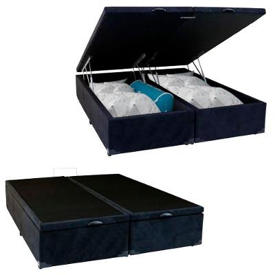 Cama Box Baú King Bipartido Suede Serene Preto 192x203x44