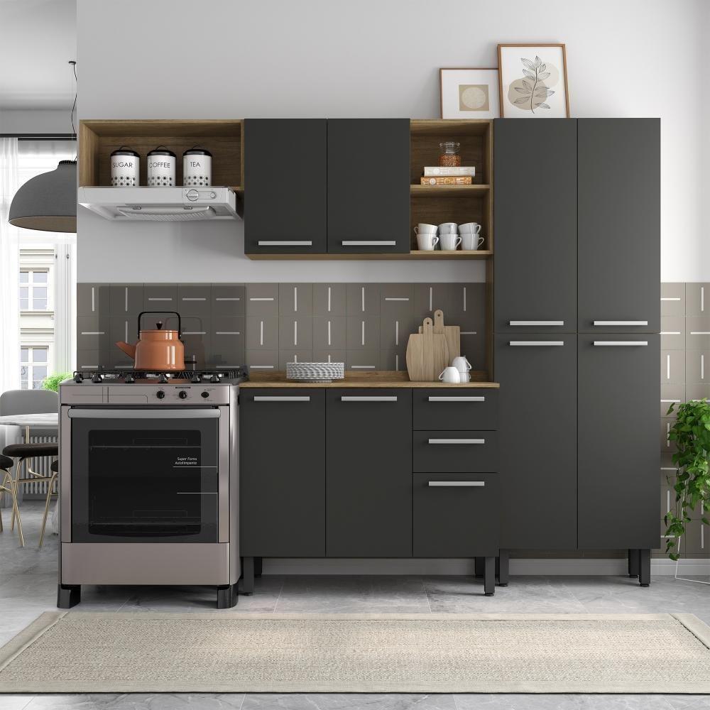 Cozinha Completa 9 Portas e 2 Gavetas Samba Bertolini Grafite/Carvalho - 1