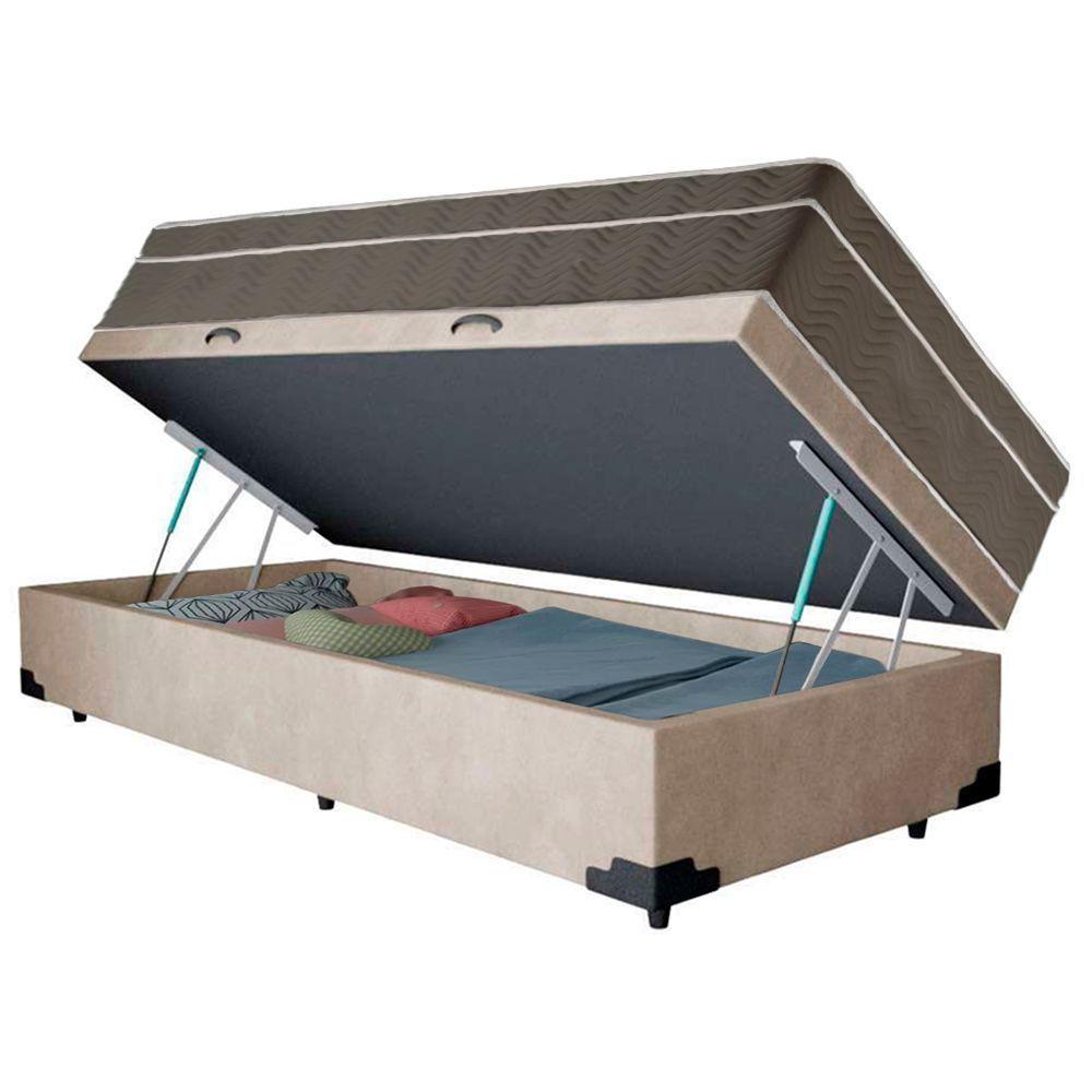 Cama Box Baú Suede Solteiro + Colchão Sereneprime Molas Ensacadas 88x188x69 Bege - 3