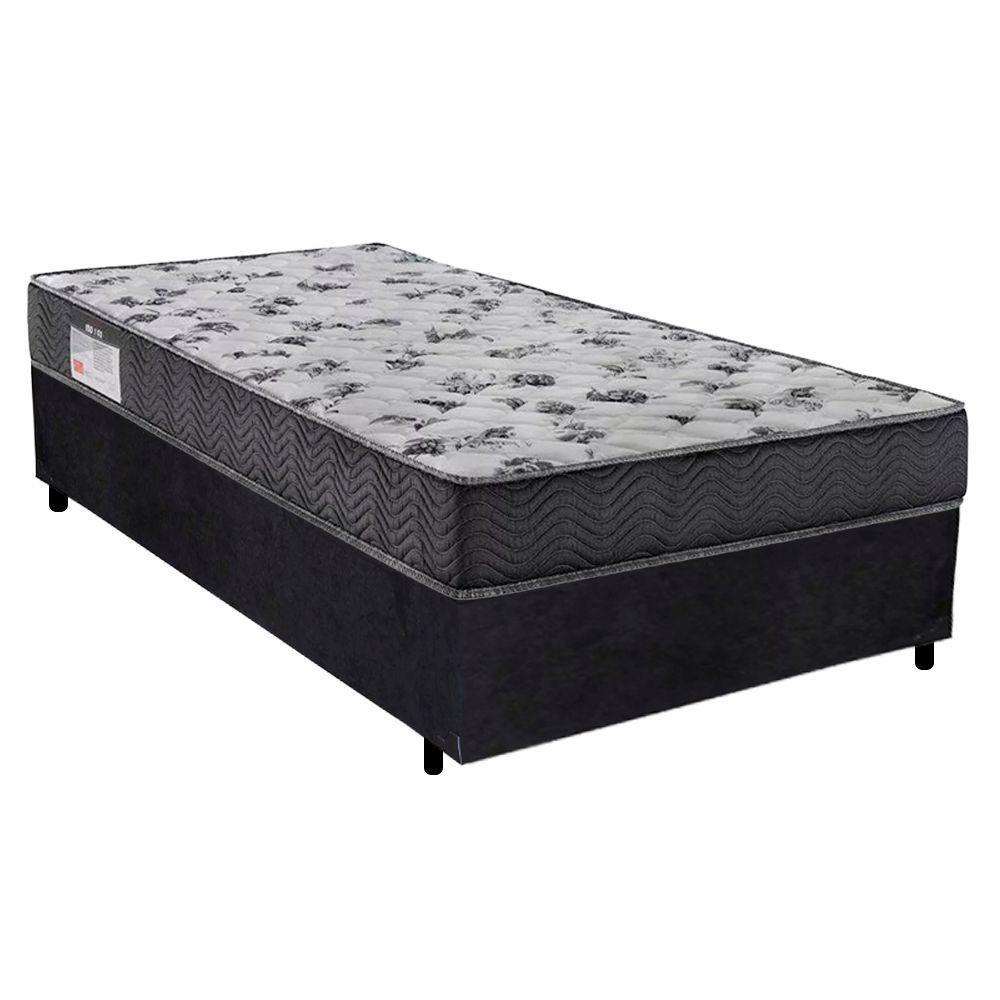 Cama Box Solteiro Suede + Colchão De Espuma D33 - Sereneprime - 88cm Cor:preto - 1
